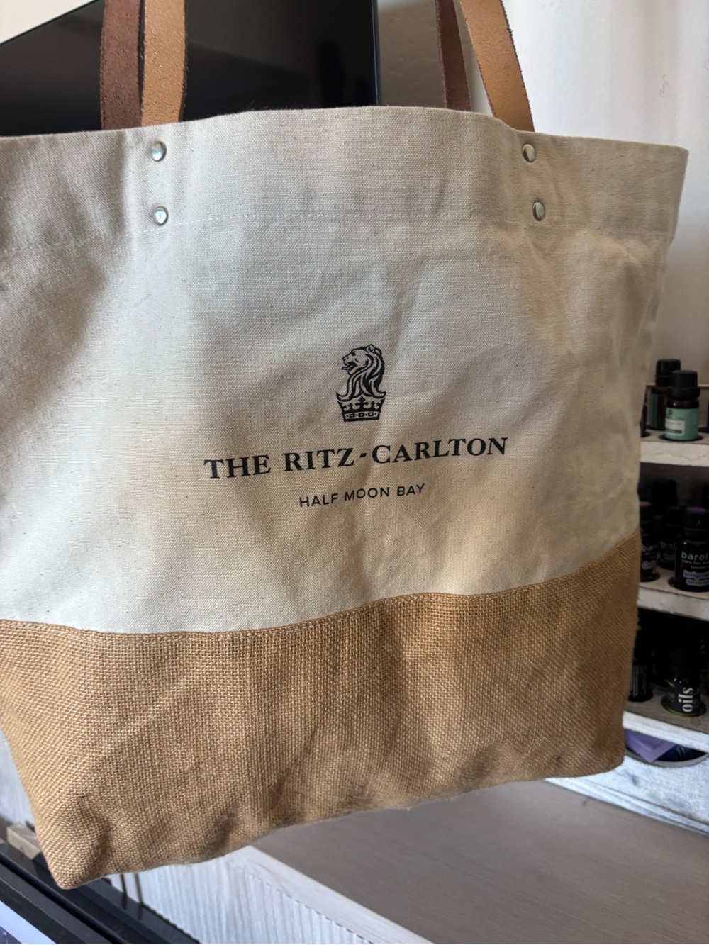 Ritz carlton Half Moon Bay Canvas Tote Bag - Natural & Tan